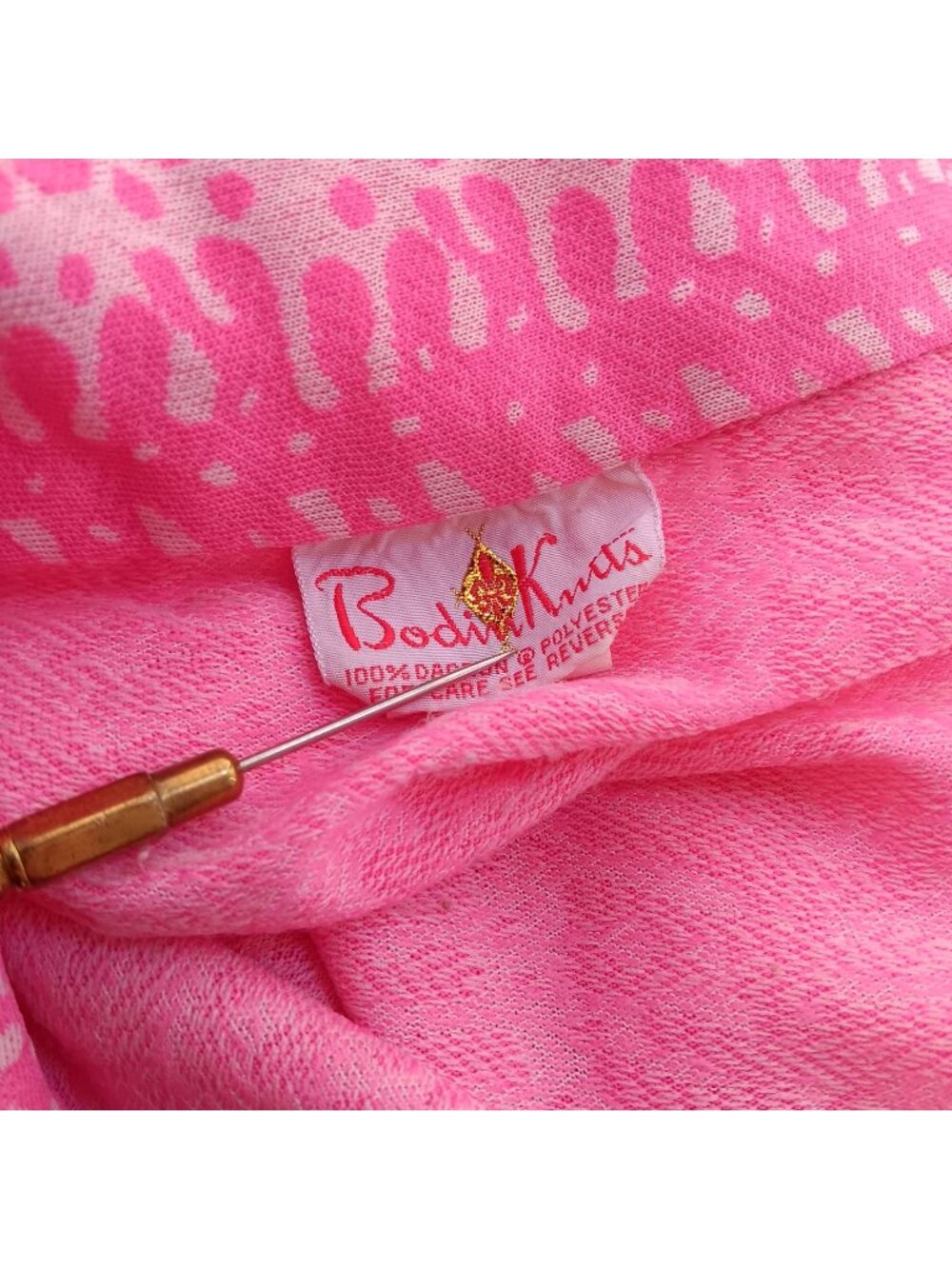 True Vintage Blouse Medium 10 Abstract Print Pink White Button-Up 1960's Mod